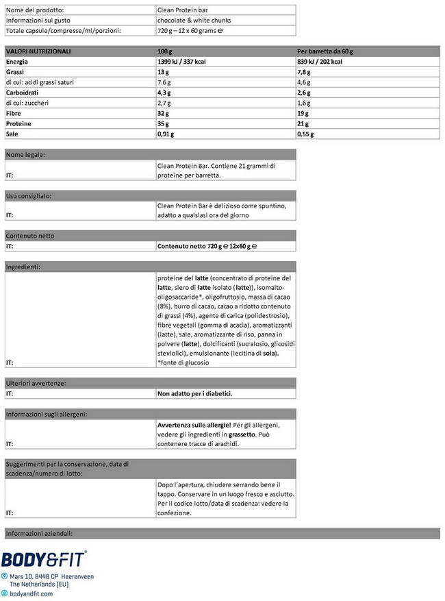 Clean Protein Bar Nutritional Information 1