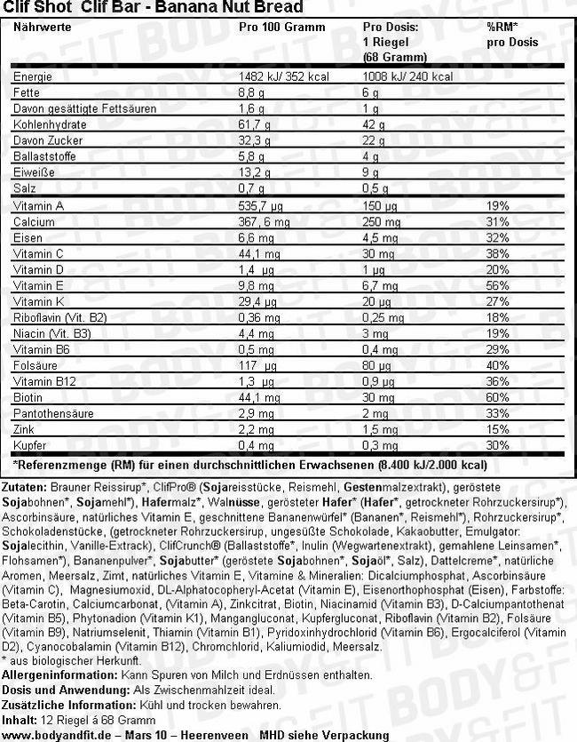 Clif Bar Nutritional Information 1
