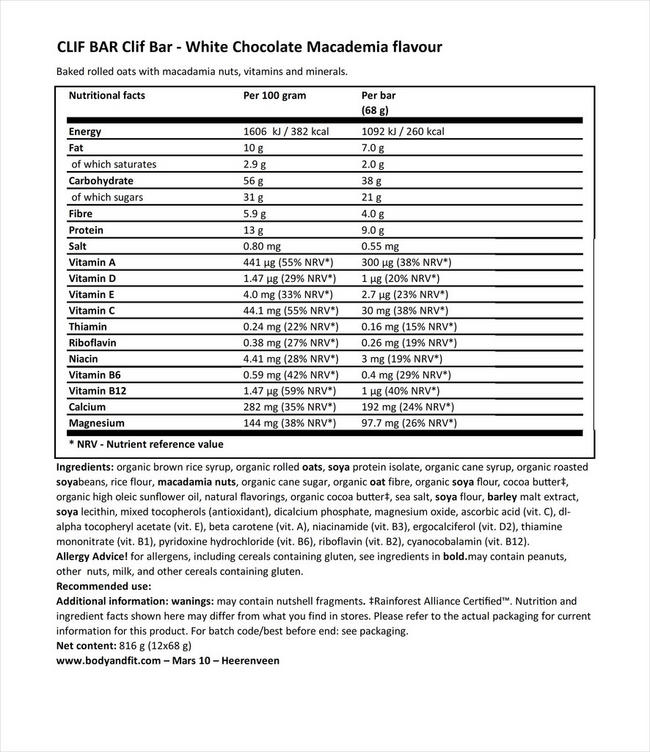 Clif Bar Nutritional Information 1