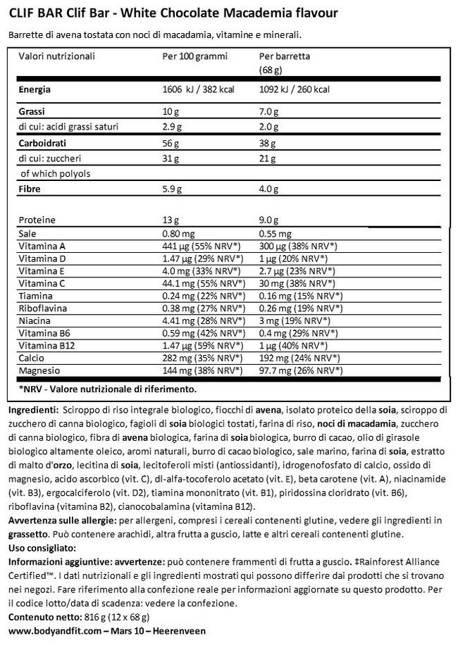 Clif Bar Nutritional Information 1