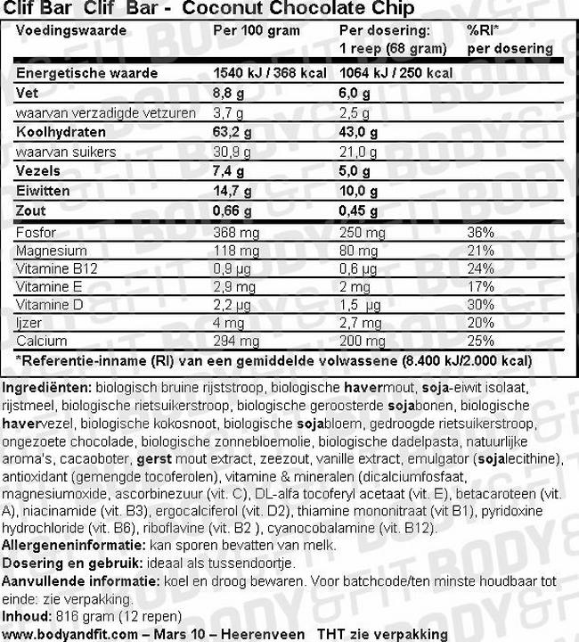 Clif Bar Nutritional Information 1