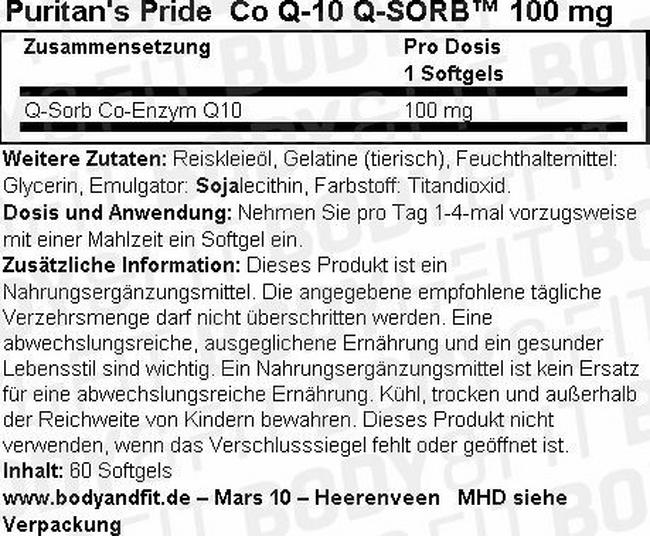 Q-SORB™ Co Q-10 100 mg Nutritional Information 1