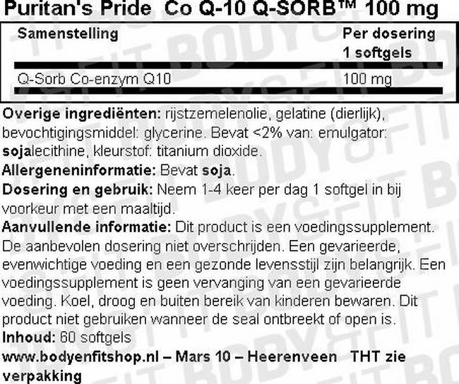 Q-SORB™ Co Q-10 100 mg Nutritional Information 1