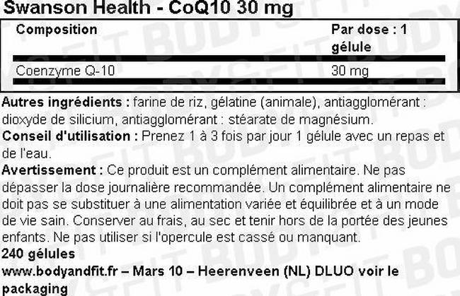 CoQ10 30mg Nutritional Information 1