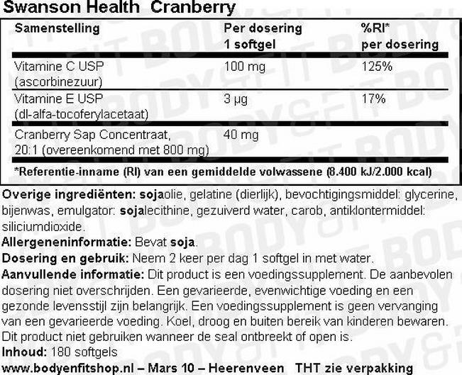 Cranberry Capsules Nutritional Information 1