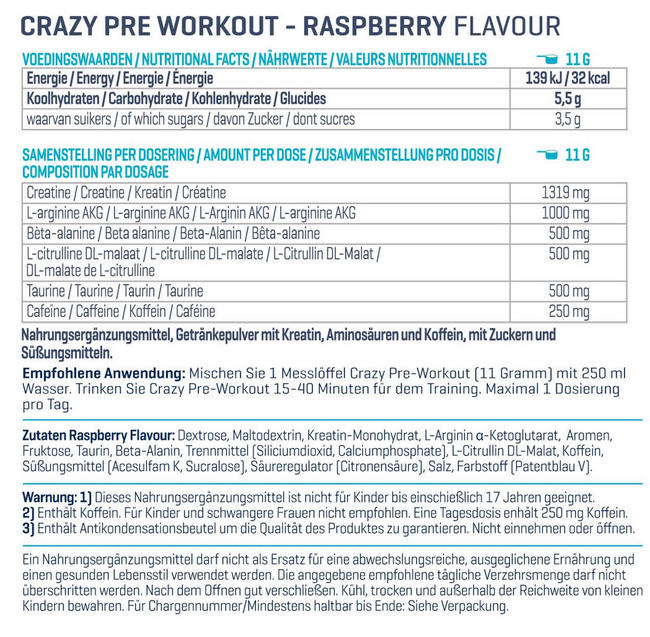 Crazy Pre-Workout Nutritional Information 1