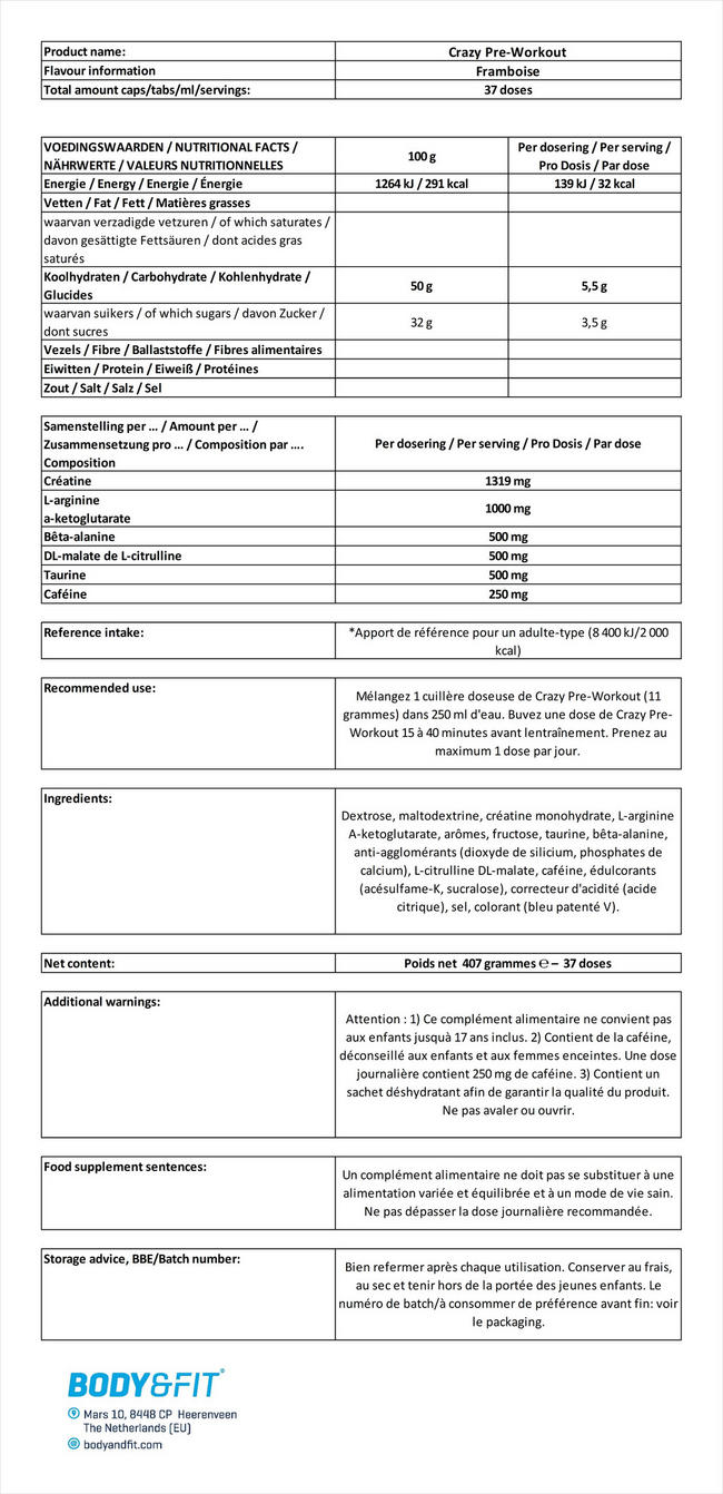 Crazy Pre-Workout Nutritional Information 1