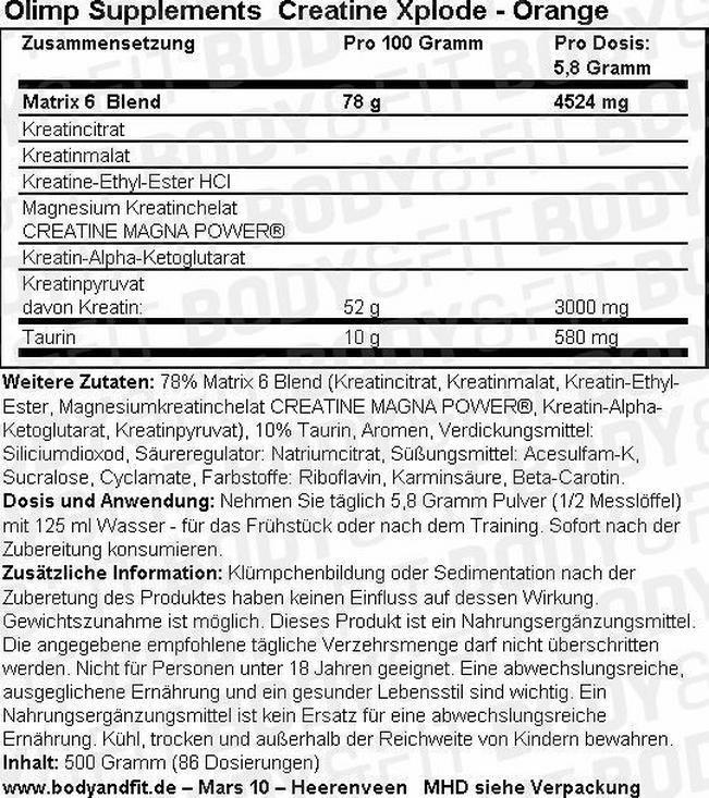 Poudre Creatine Xplode Nutritional Information 1