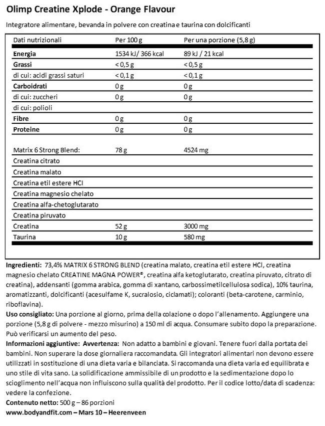 Creatine Xplode Nutritional Information 1