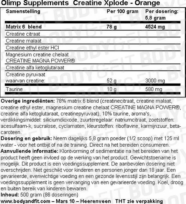 Creatine Xplode Nutritional Information 1