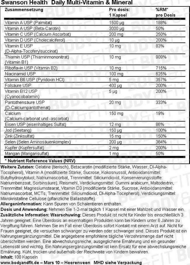 Daily Multi-Vitamine & Mineral Nutritional Information 1