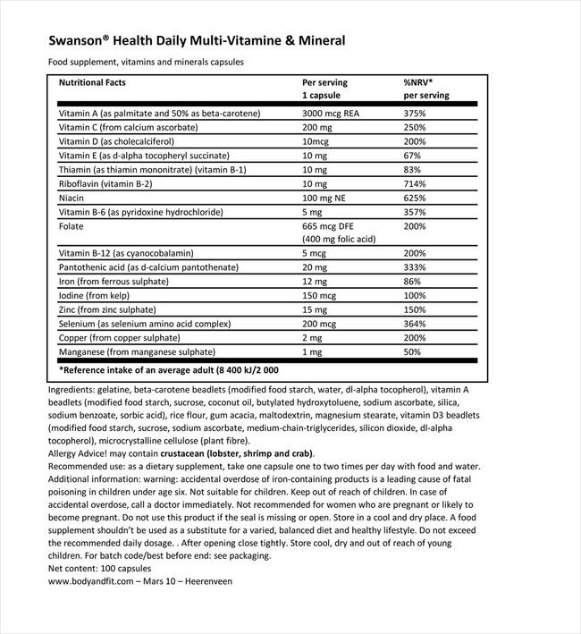 Daily Multi-Vitamin & Mineral Nutritional Information 1