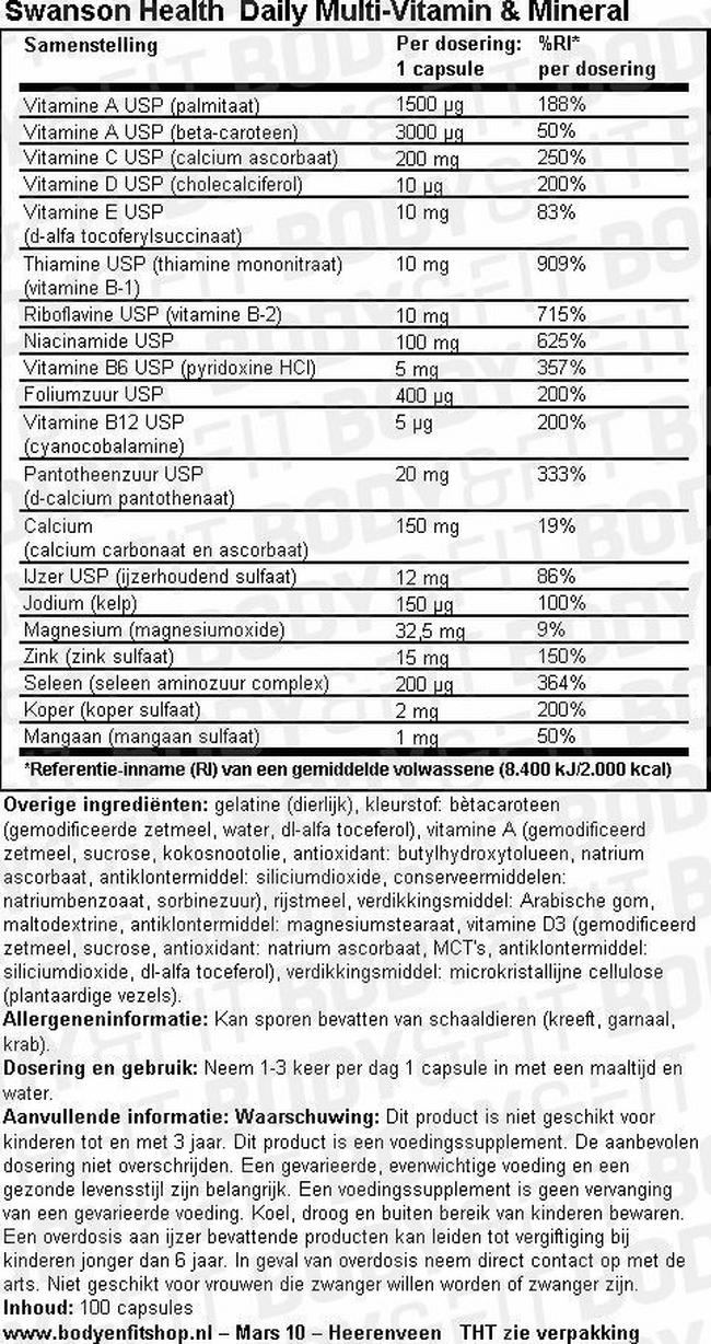 Daily Multi-Vitamine & Mineral Nutritional Information 1