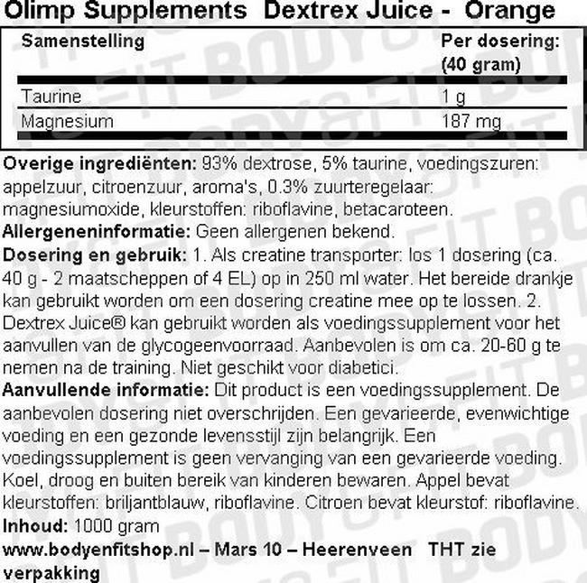 Dextrex Juice Nutritional Information 1