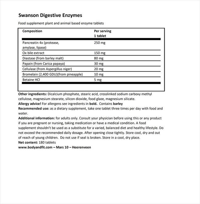 Digestive Enzymes Nutritional Information 1