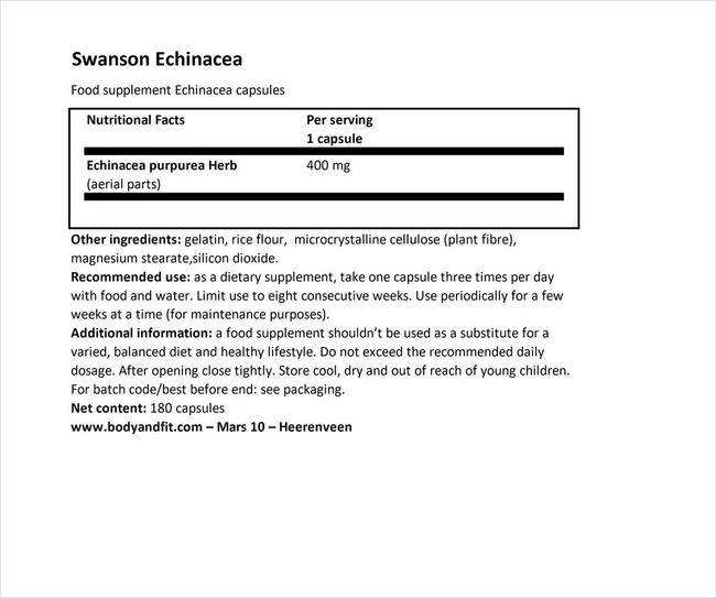 Echinacea 400mg Nutritional Information 1