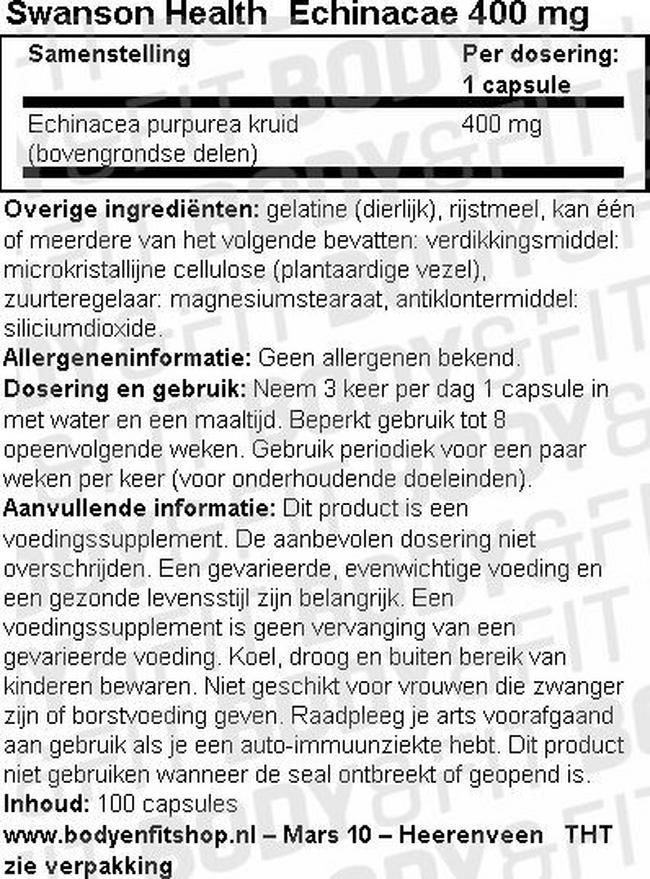 Echinacea 400mg Nutritional Information 1
