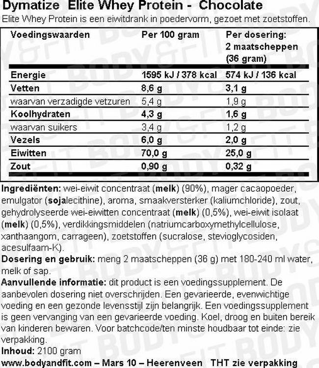 Elite Whey Protein Nutritional Information 1