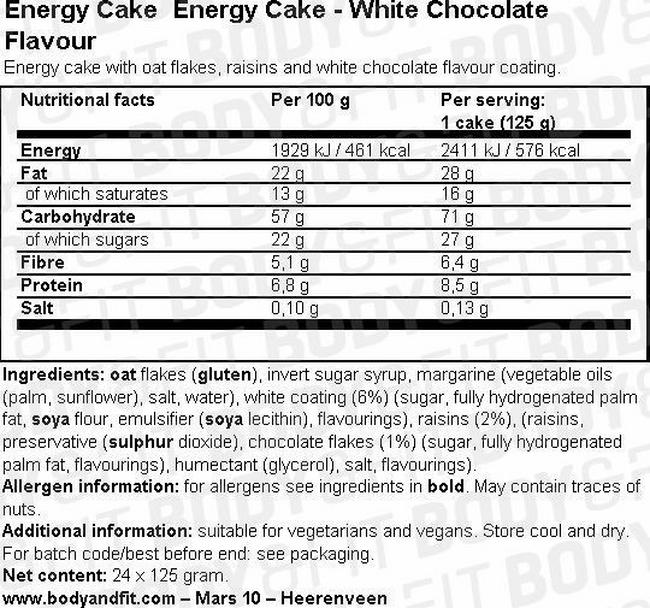 Energy Cake Nutritional Information 1