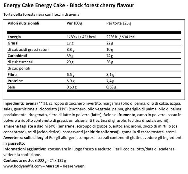 Energy Cake Nutritional Information 1