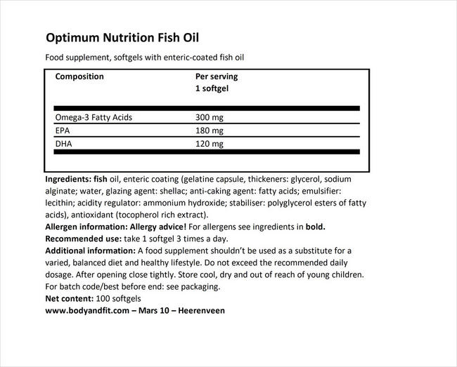 Enteric-coated Fish Oil Nutritional Information 1