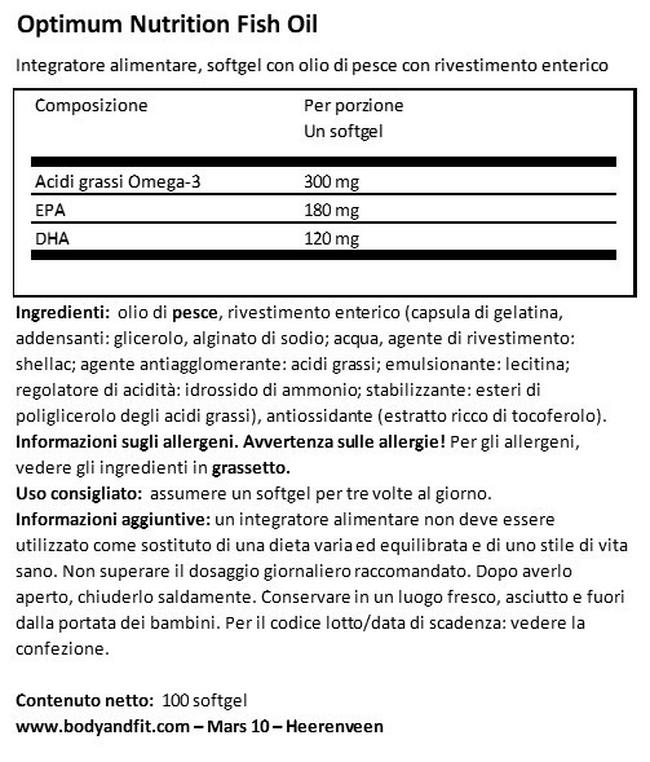 Olio di pesce con rivestimento enterico Nutritional Information 1