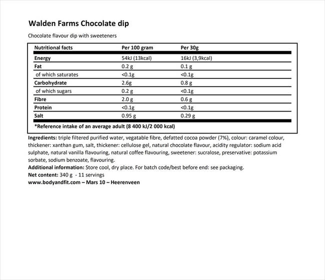 초콜릿 디핑소스 (과일 디핑) Nutritional Information 1