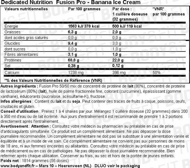 Fusion Pro Nutritional Information 1
