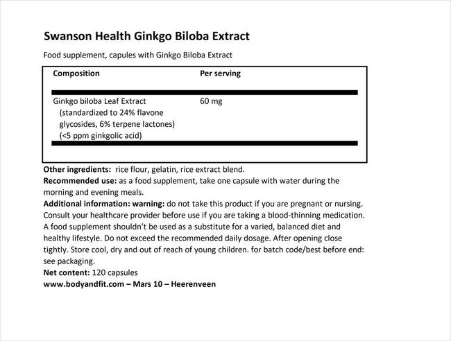 Ginkgo Biloba Extract Nutritional Information 1