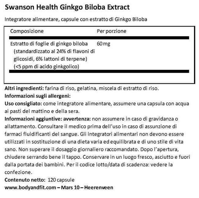 Ginkgo Biloba Extract Nutritional Information 1