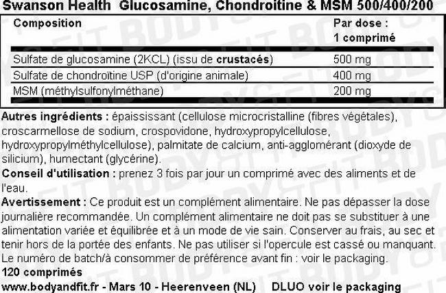 Glucosamine, Chondroitine & MSM 500/400/200 Nutritional Information 1