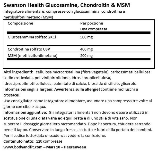 Glucosamine, Chondroitine & MSM 500/400/200 Nutritional Information 1