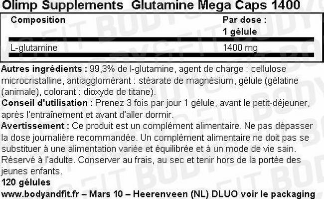 Glutamine Mega Caps 1400 Nutritional Information 1