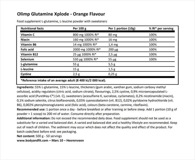 Glutamine Xplode Nutritional Information 1