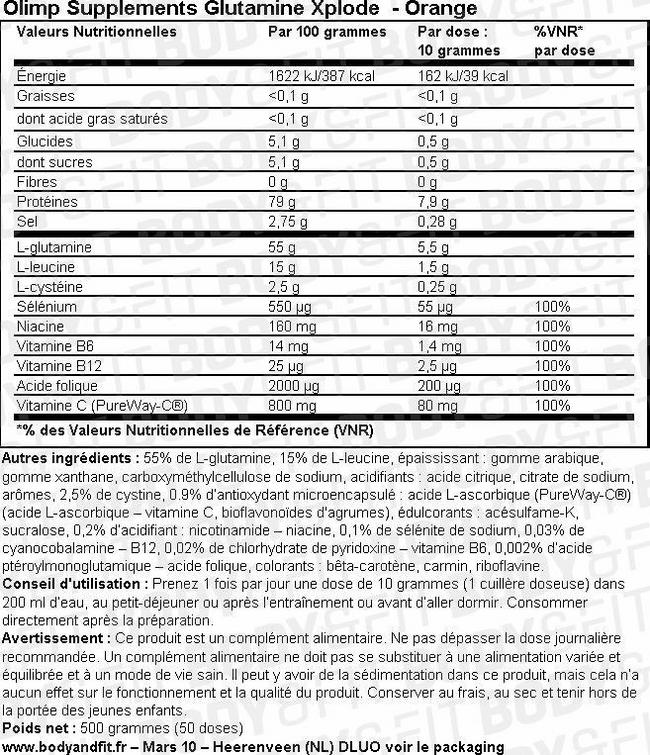 Glutamine Xplode Nutritional Information 1