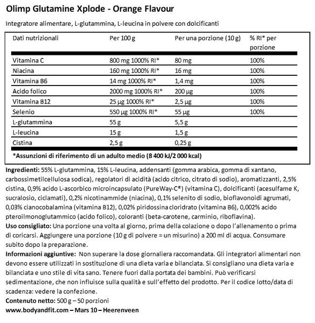 Glutamine Xplode Nutritional Information 1