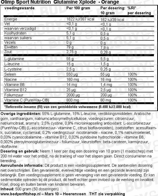 Glutamine Xplode Nutritional Information 1