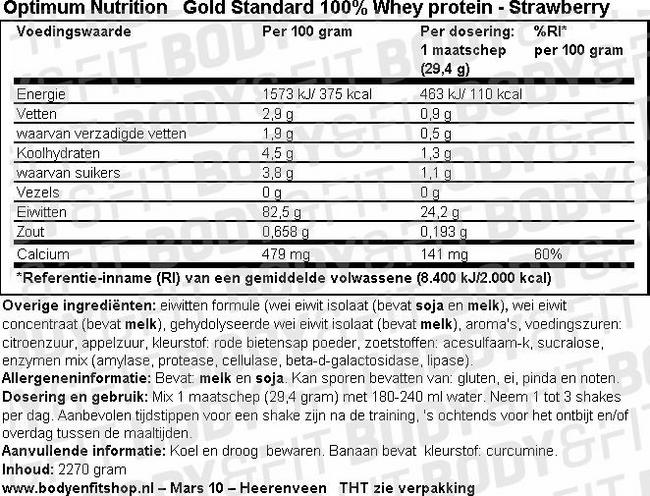 GOLD STANDARD 100% WHEY PROTEIN Nutritional Information 1