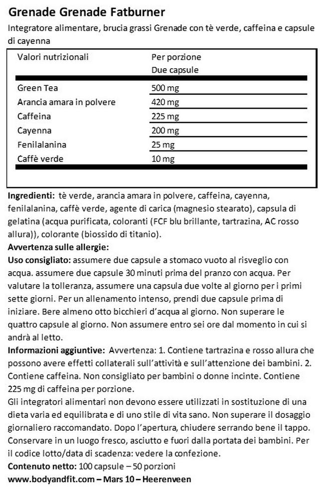 Bruciagrassi Grenade Nutritional Information 1