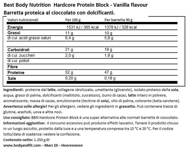 Hardcore Protein Block Nutritional Information 1