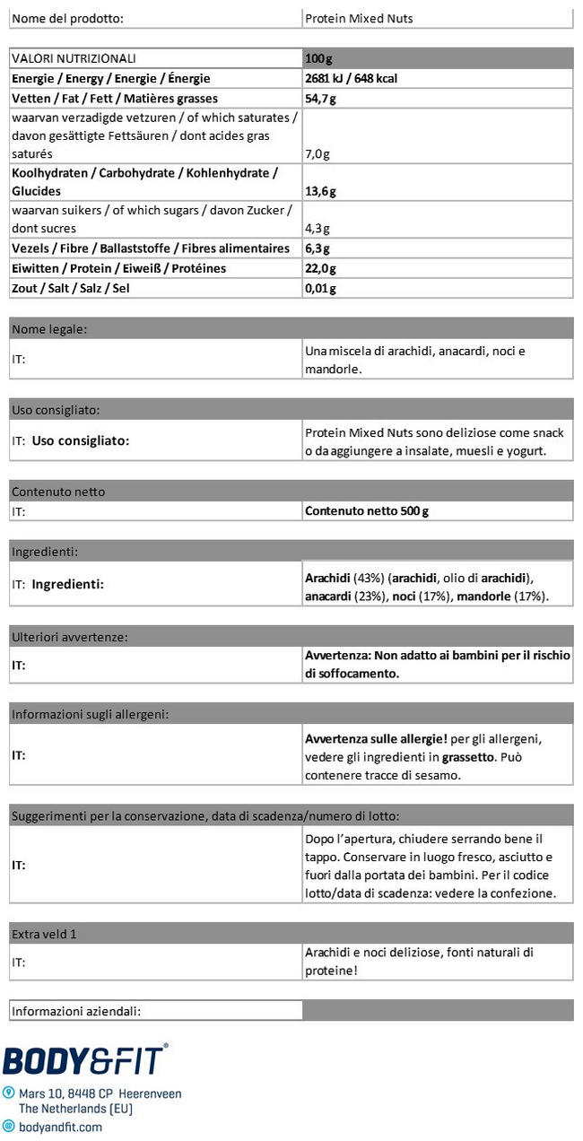 Noci Miste Proteiche Nutritional Information 1
