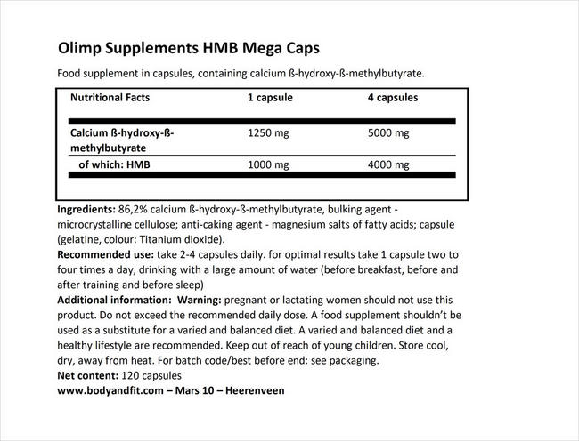 HMB Mega Caps Nutritional Information 1