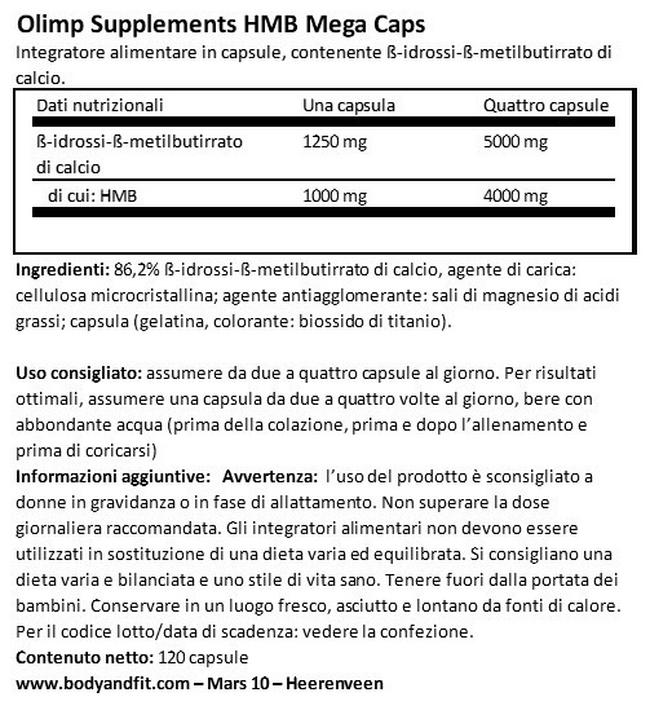 HMB Mega Caps Nutritional Information 1