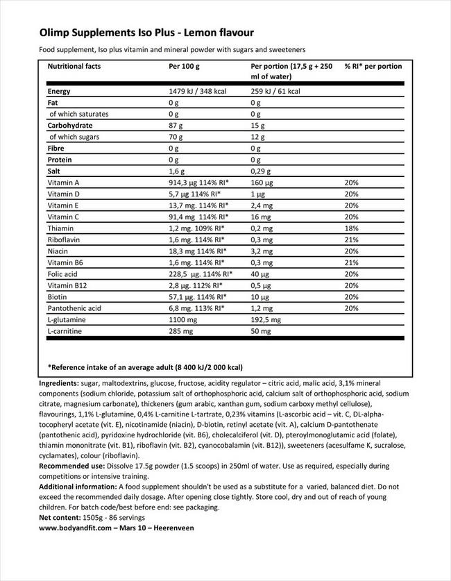 Iso Plus Nutritional Information 1