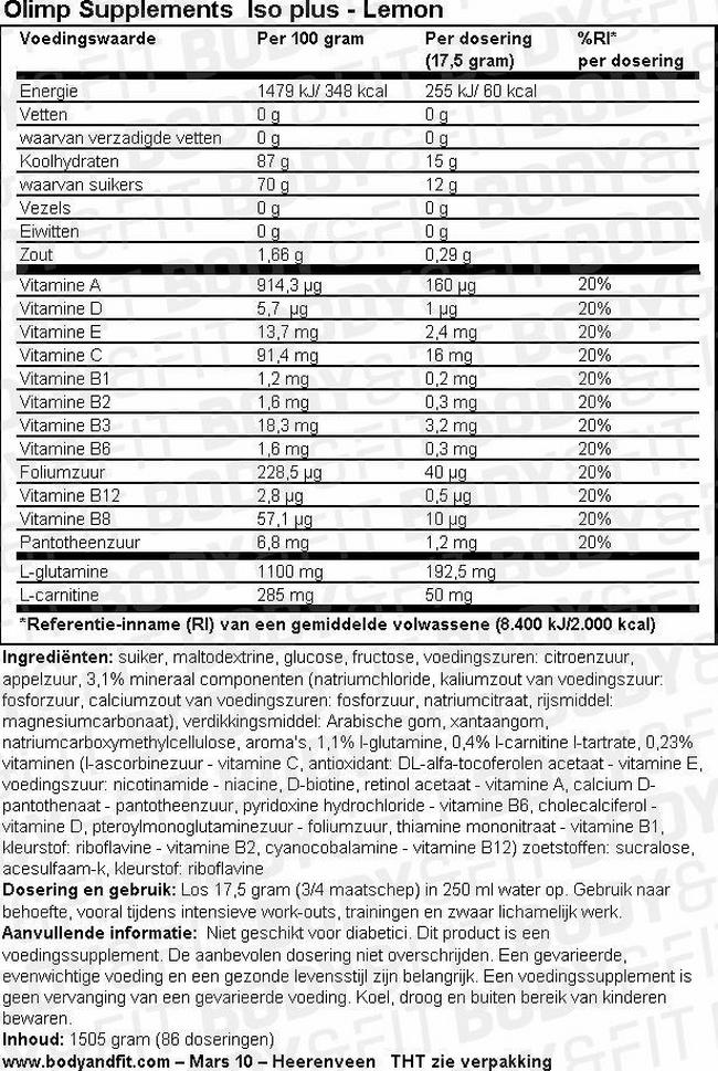 Iso Plus Nutritional Information 1