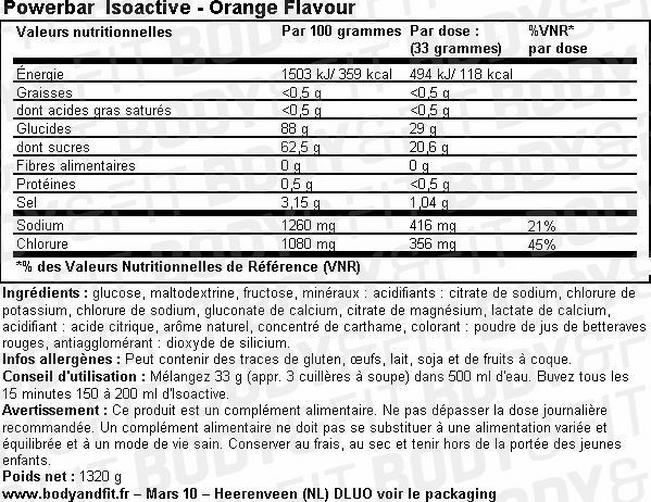 Boisson électrolytique glucidique Isoactive Powerbar Nutritional Information 1