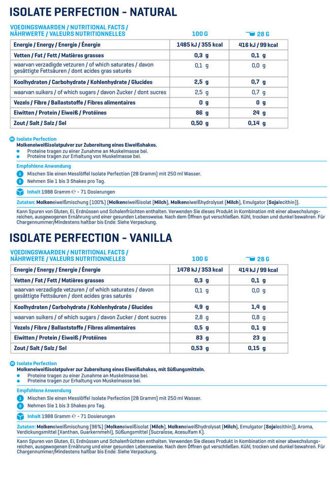 Isolate Perfection Nutritional Information 1
