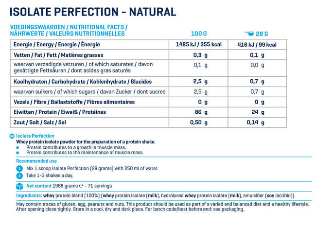Isolate Perfection Nutritional Information 1