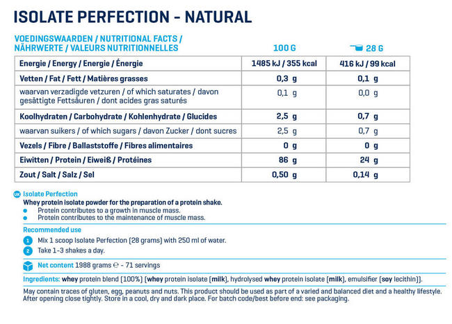 Isolate Perfection Nutritional Information 1