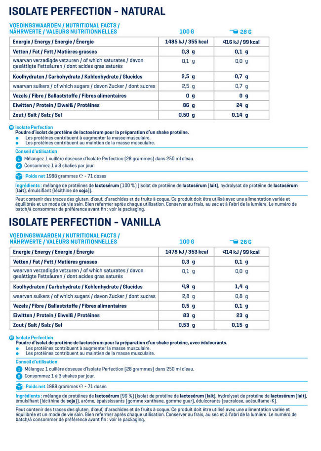 Isolate Perfection Nutritional Information 1